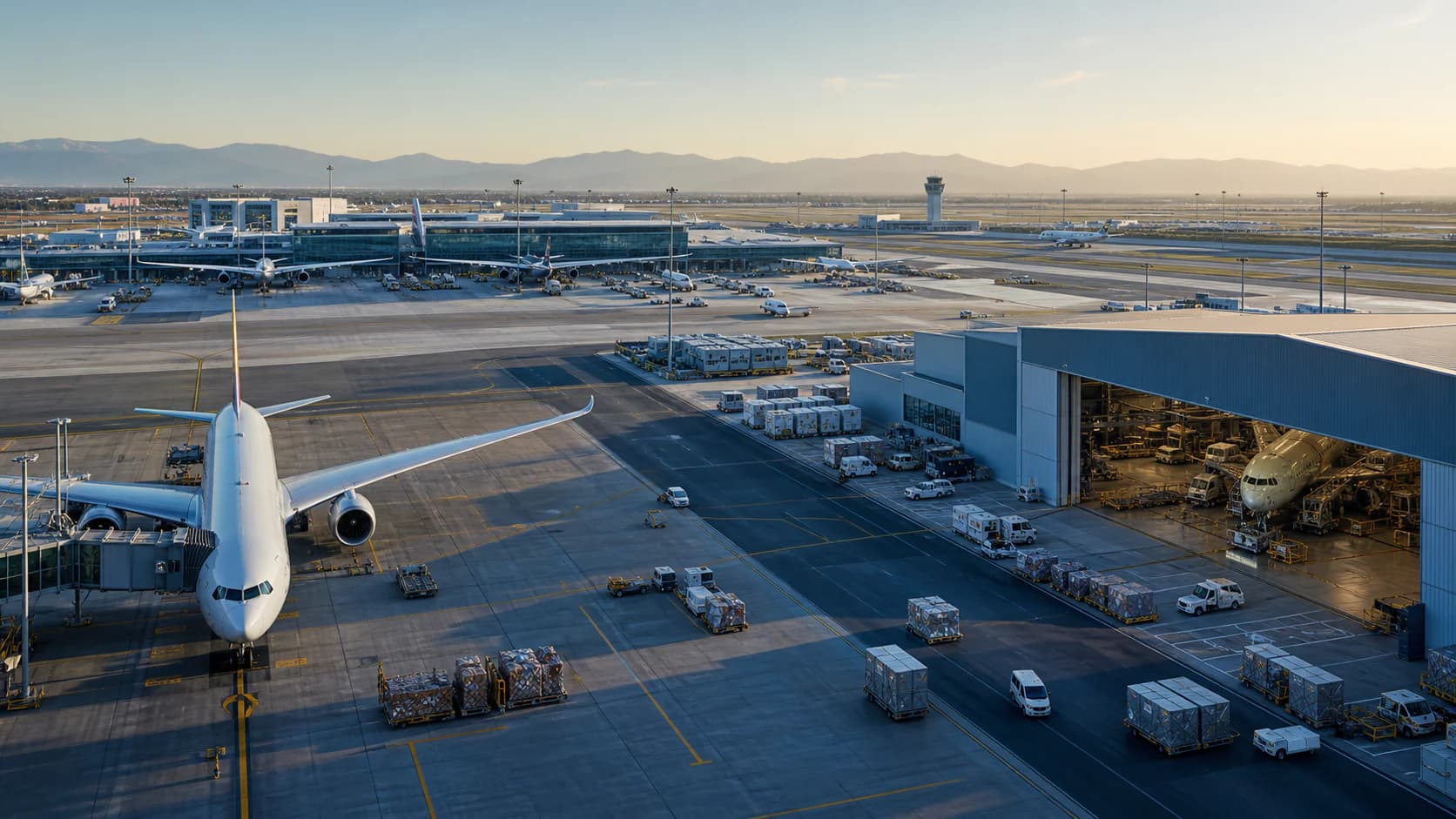 Conceptual airport, cargo and maintenance aviation ecosystem