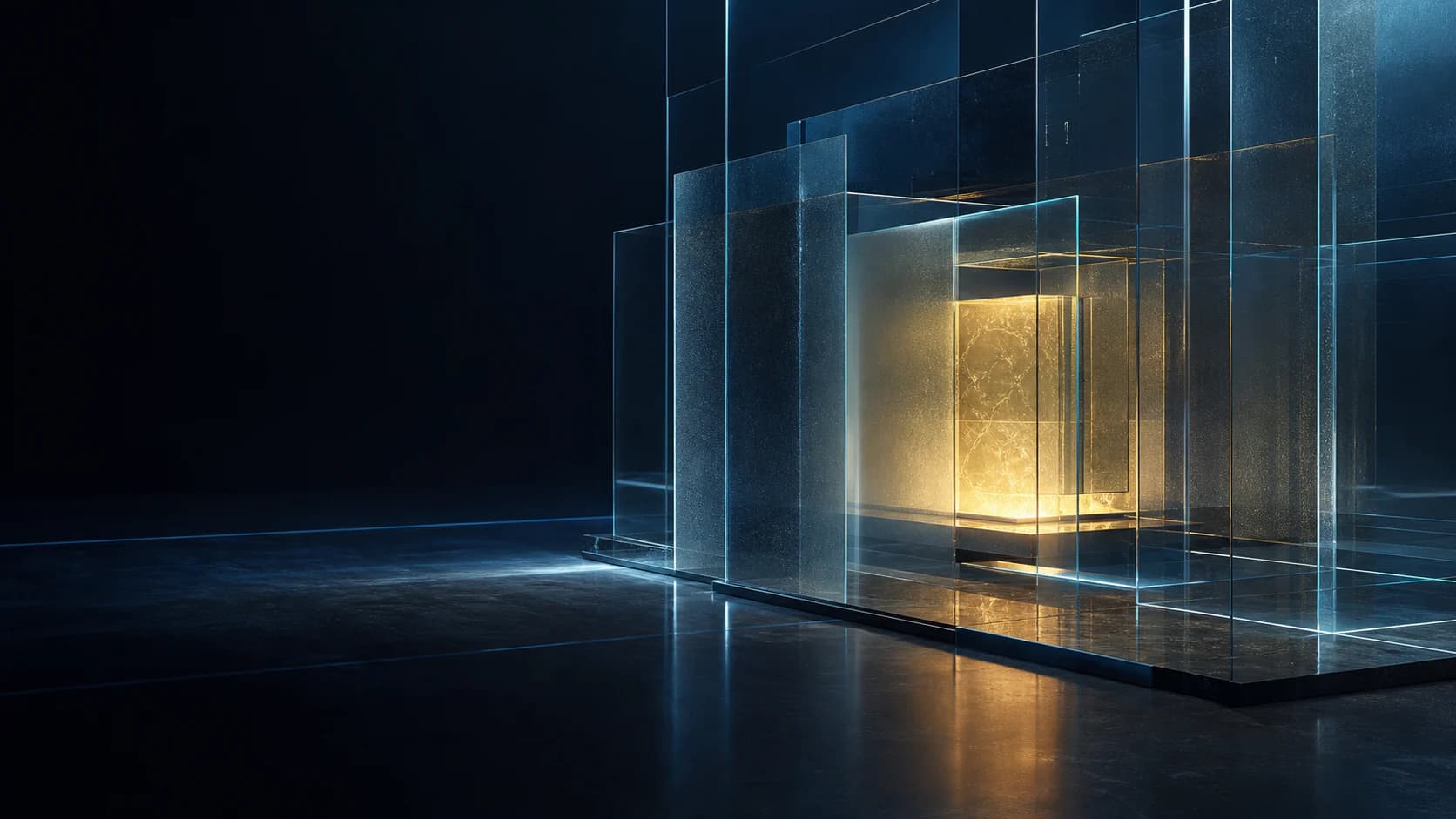 Abstract protected data architecture made of layered glass