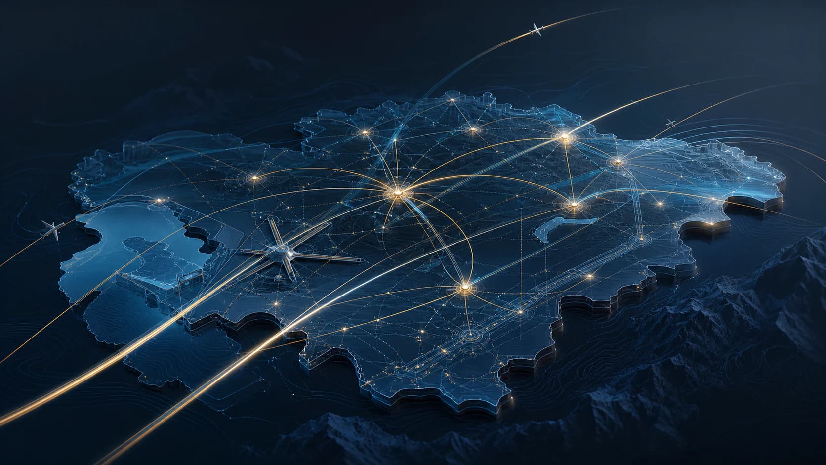 Conceptual aviation route network across Kazakhstan